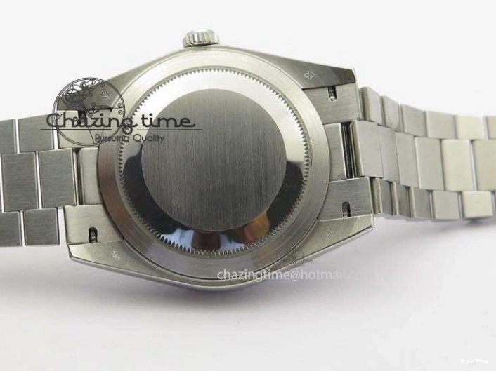 MiroTime 0508 Stretchable DayDate 40mm BP-Maker 228206 SS Green Roman Dial (Fluted Bezel) On SS Bracelet ETA 3904